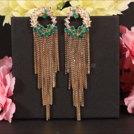 E10 Emerald Green Tassel Gold Earrings