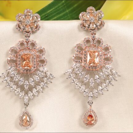 Champagne Pearl Cut Zircon Rose Gold Platinum Earrings