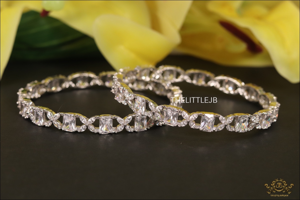 Fancy Cut CZ Platinum Bangles (Set of 2) - Image 3