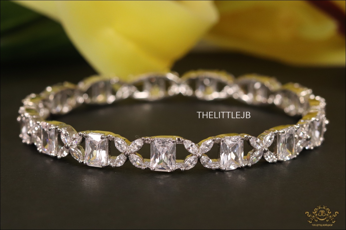 Fancy Cut CZ Platinum Bangles (Set of 2) - Image 4