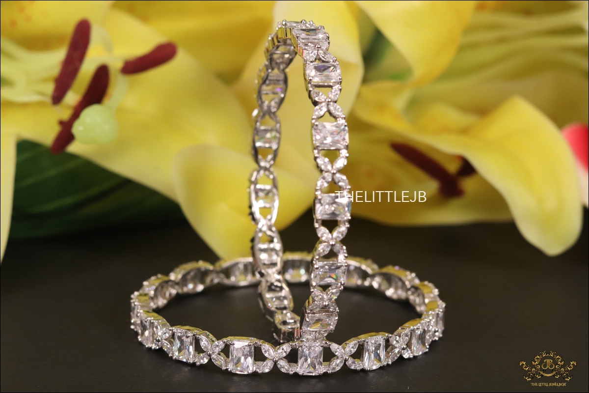 Fancy Cut CZ Platinum Bangles (Set of 2) - Image 5