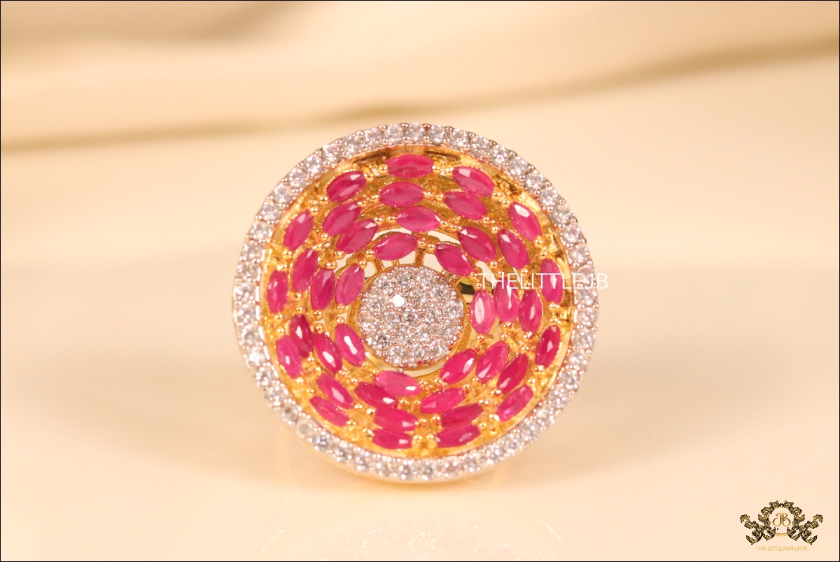 Red Ruby & Yellow Topaz Spiral CZ Adjustable Ring