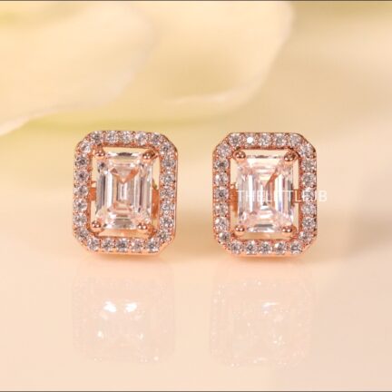 e11 1.25ct Emerald Cut CZ Rose Gold Screw Back Studs