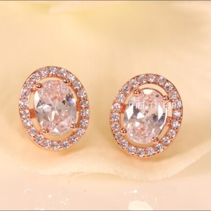 e13 1.25ct Oval Shaped CZ Rose Gold Screw Back Studs