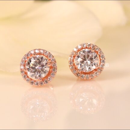 e15 1ct Brilliant Cut CZ Rose Gold Round Studs