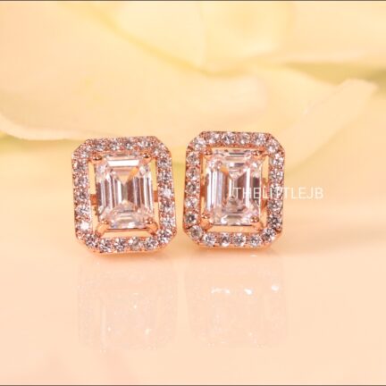 e7 1.5ct Emerald Cut CZ Rose Gold Screw Back Studs