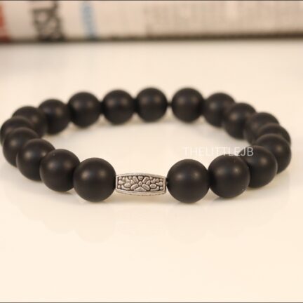 bbb101 The Healing bracelet with matt black onyx beads and silver motif