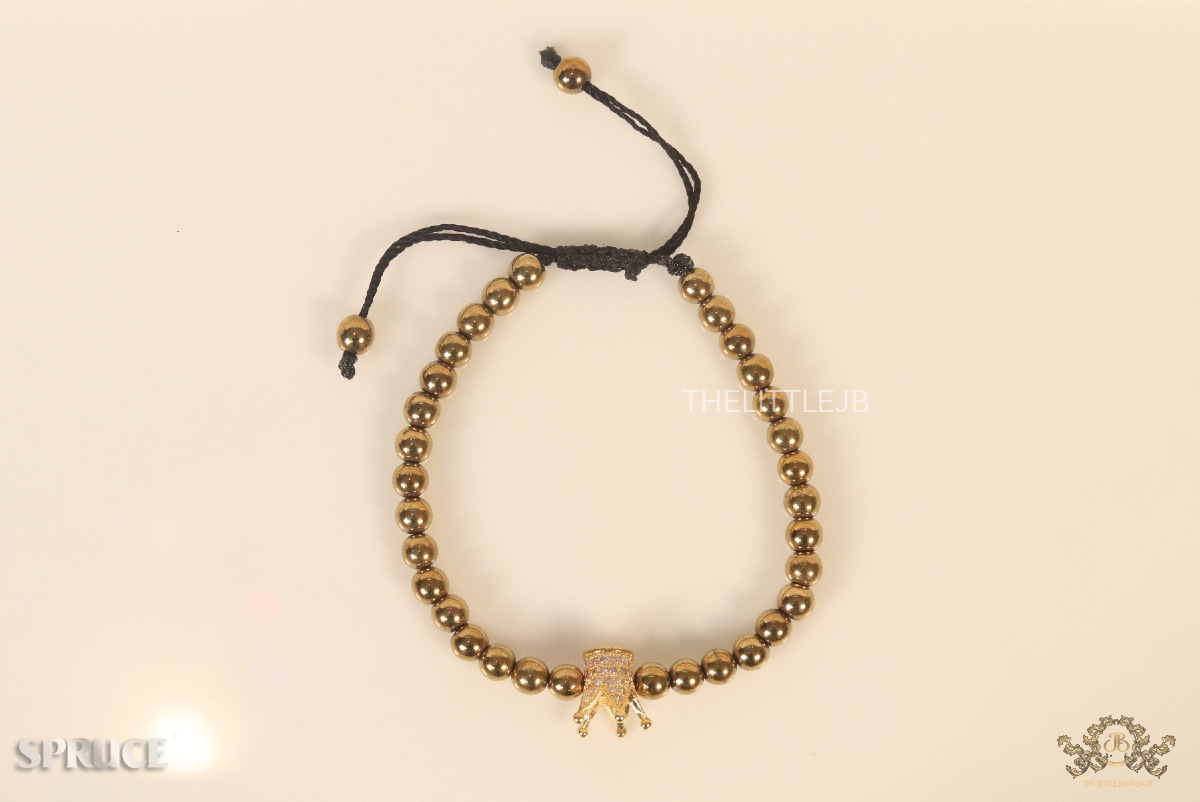 Golden hematite beads bracelet with crown motif - Image 3