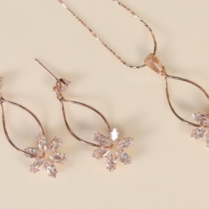 Floral CZ Pendant Set - Oval Frame Design