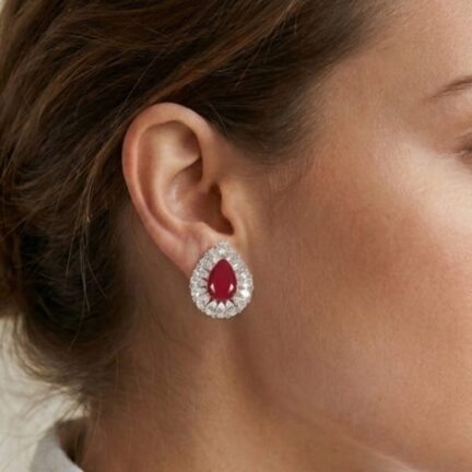 Ruby Red Drop Earrings - CZ