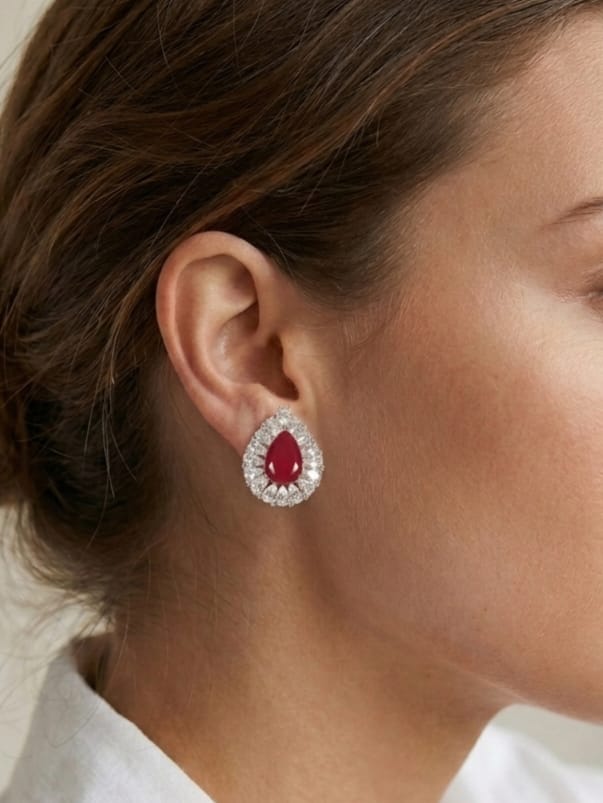 Ruby Red Drop Earrings - CZ