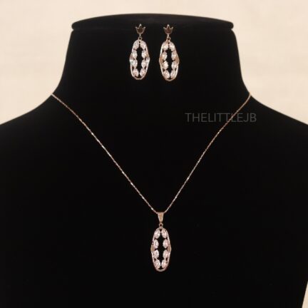 CZ Oval Frame Pendant Set - Fancy Cut Stones