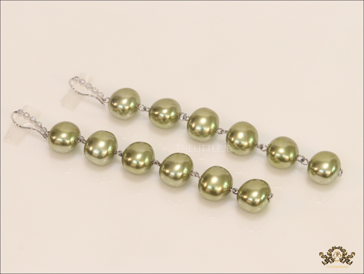 Leaf Green Shell Pearl Danglers - Image 2