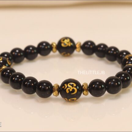 b1 Om imprinted onyx bead bracelet