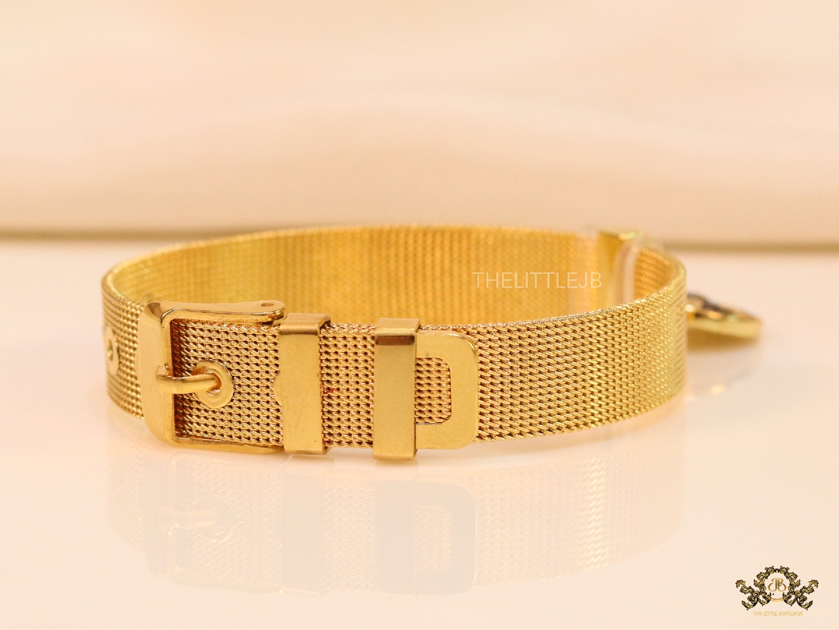 Gold plated watch mesh strap bracelet with evil eye motif in cz - Image 3