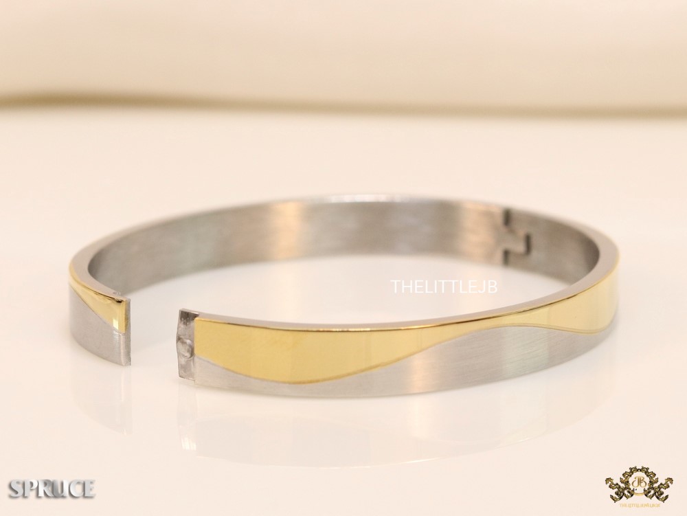 Oval dual finish bracelet with platinum and gold plating - Image 4