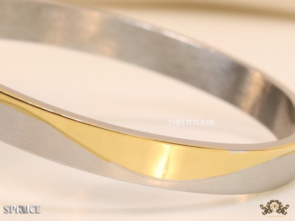 Oval dual finish bracelet with platinum and gold plating - Image 3