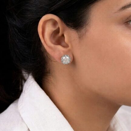 Platinum plated screw back studs with round brilliant cut cz