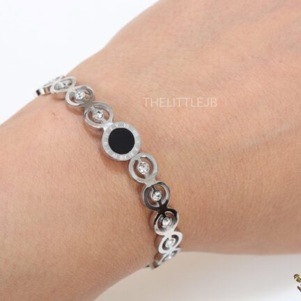 b20 Platinum plated circular disc bracelet with roman numerals and cz