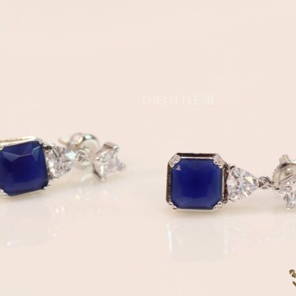 ee33 Square Sapphire blue stone dangles with big fancy cut cz