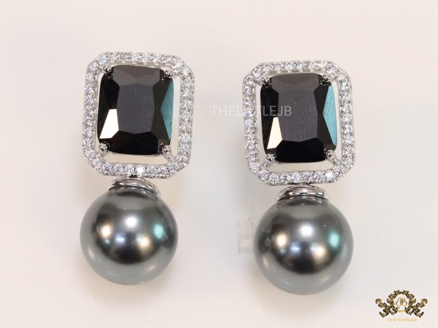Art Deco Oblong Opal Grey Stone Drop Earrings | Lovett & Co | Lovett & Co