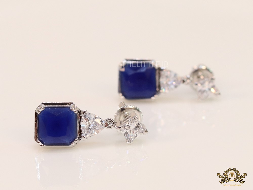Square Sapphire blue stone dangles with big fancy cut cz - Image 3