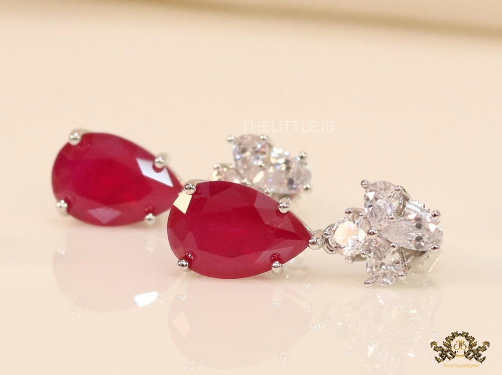 Drop shaped ruby red dangles with big fancy cut cz - Image 3