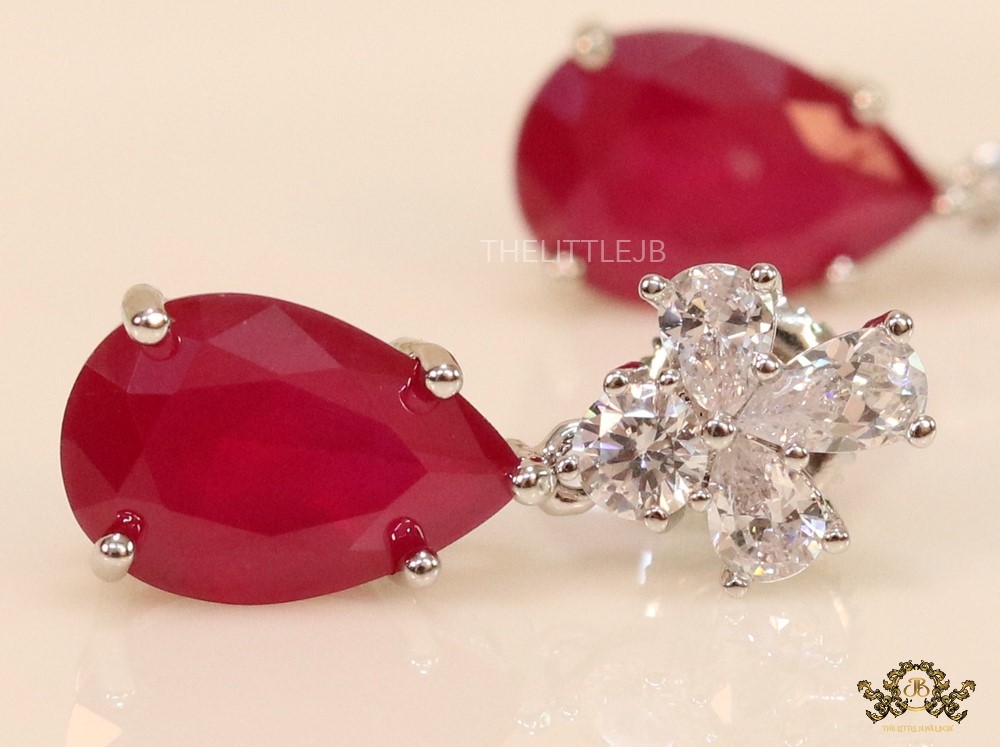 Drop shaped ruby red dangles with big fancy cut cz - Image 4