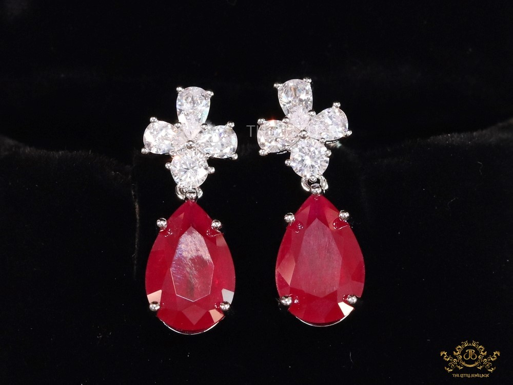 Drop shaped ruby red dangles with big fancy cut cz - Image 2