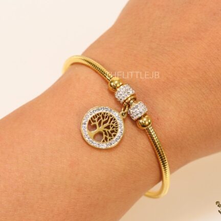 b11 Gold plated cz bracelet with tree of prosperity motif
