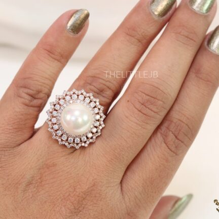 r11 Rose gold plated cz ring with big pearl centre