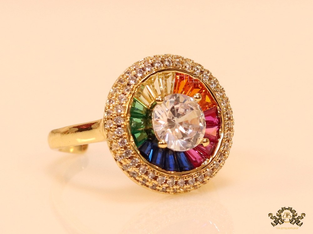 Open gold plated ring with multi cz baguettes - Image 4