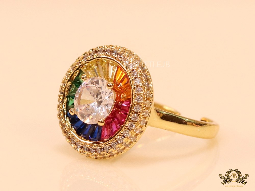 Open gold plated ring with multi cz baguettes - Image 2