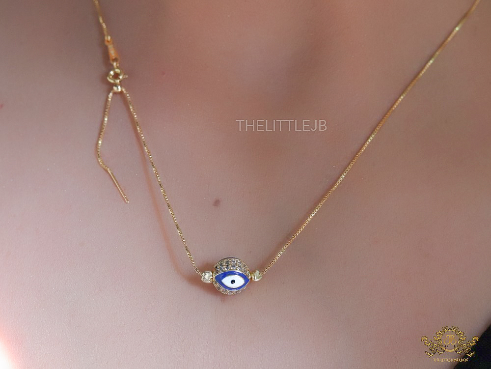 Gold plated cz evil eye ball necklace