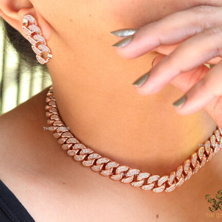 nnn21 CZ link chain necklace set in rose gold