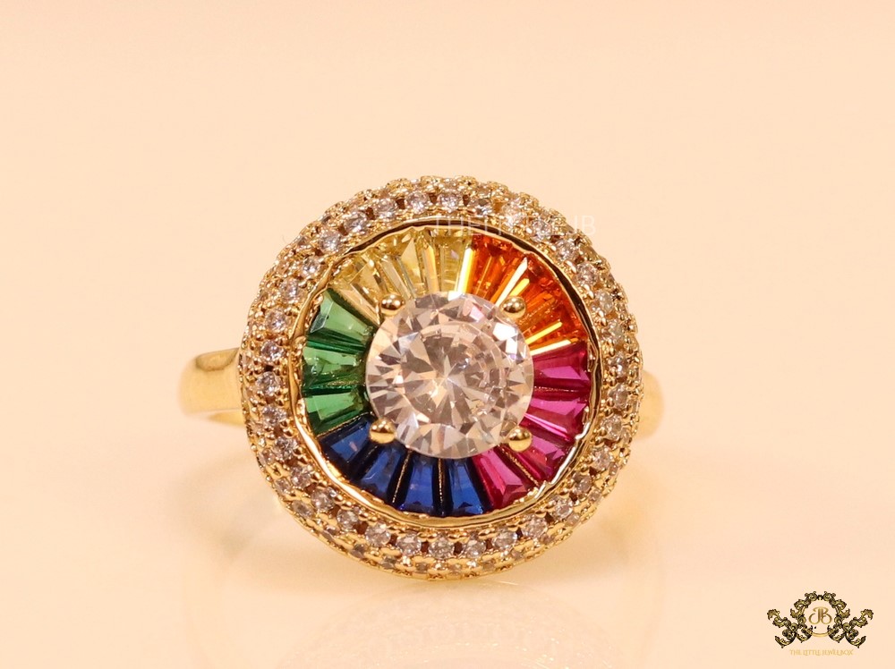 Open gold plated ring with multi cz baguettes