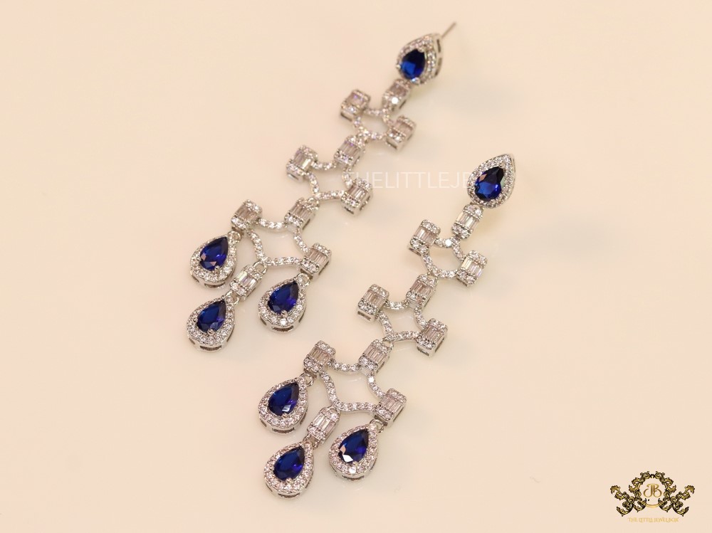 Platinum plated cz dangles with sapphire blue drops - Image 2