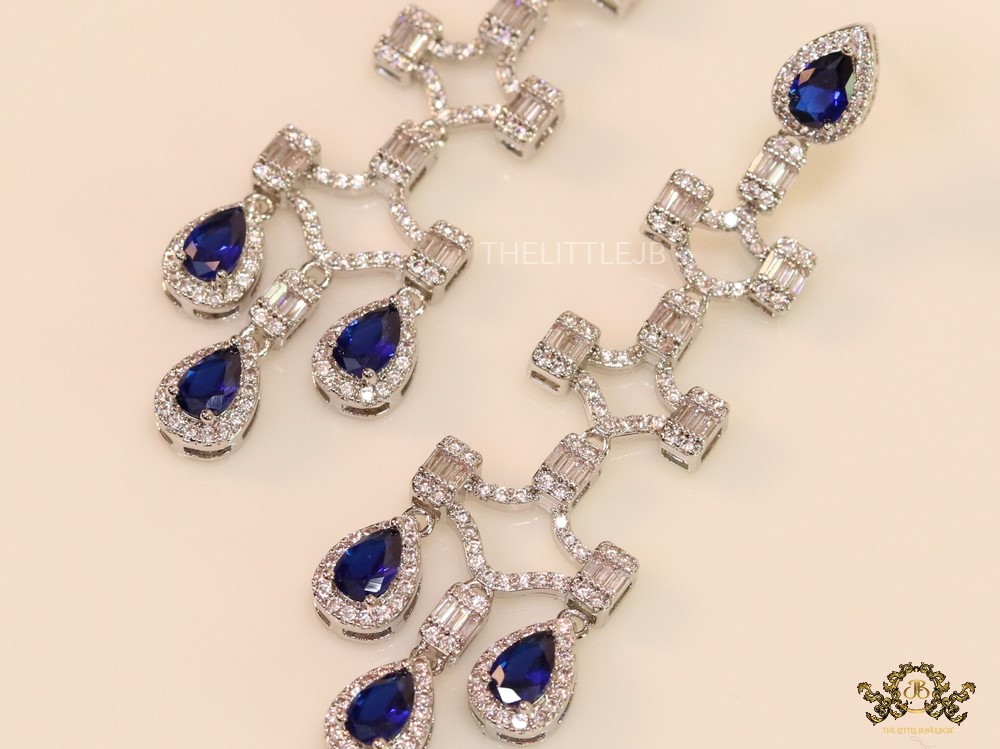 Platinum plated cz dangles with sapphire blue drops - Image 4