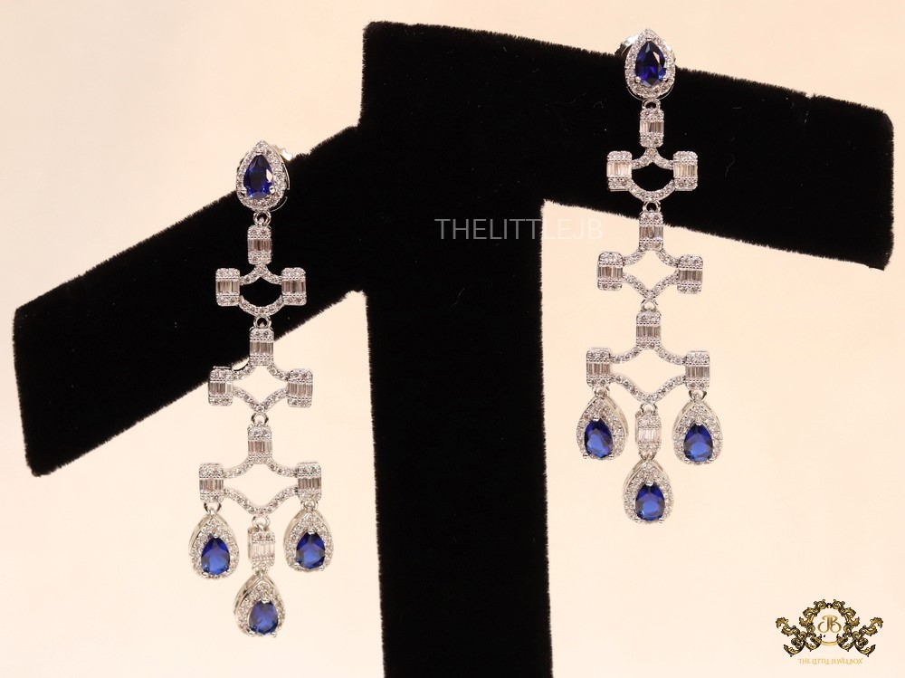 Platinum plated cz dangles with sapphire blue drops - Image 3