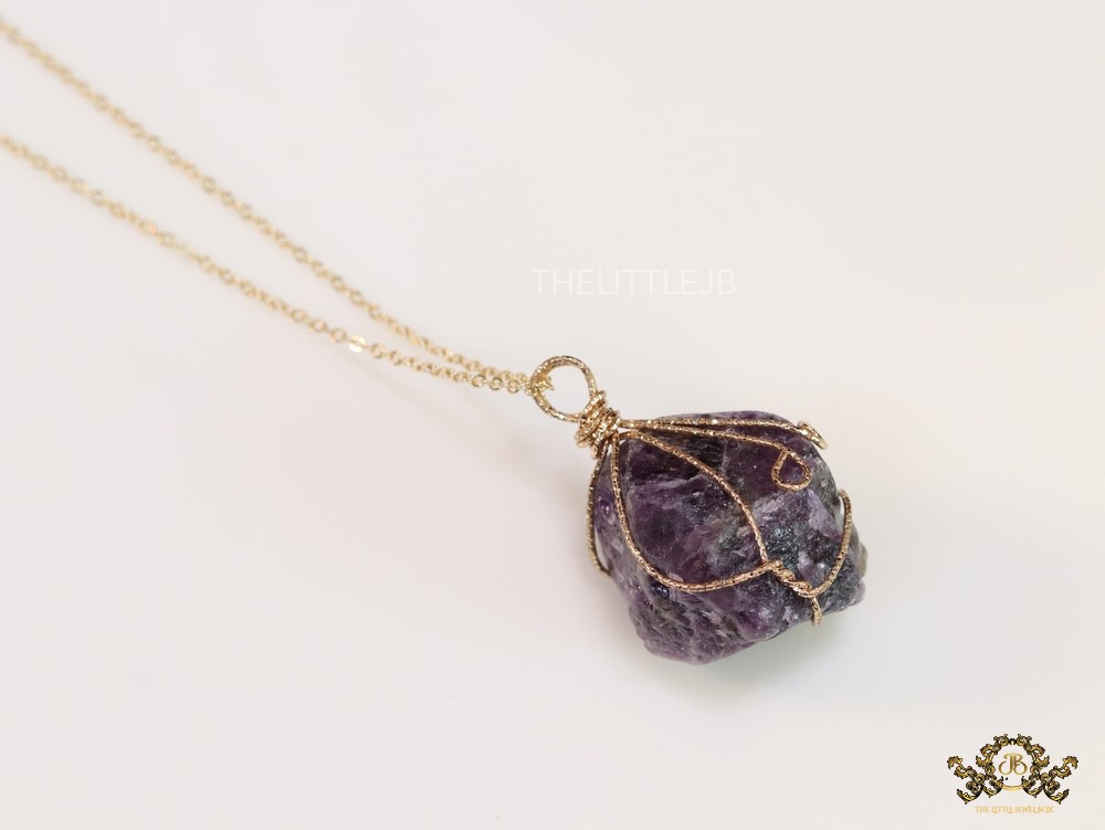 Platinum chain necklace with natural crystal rock amethyst - Image 3