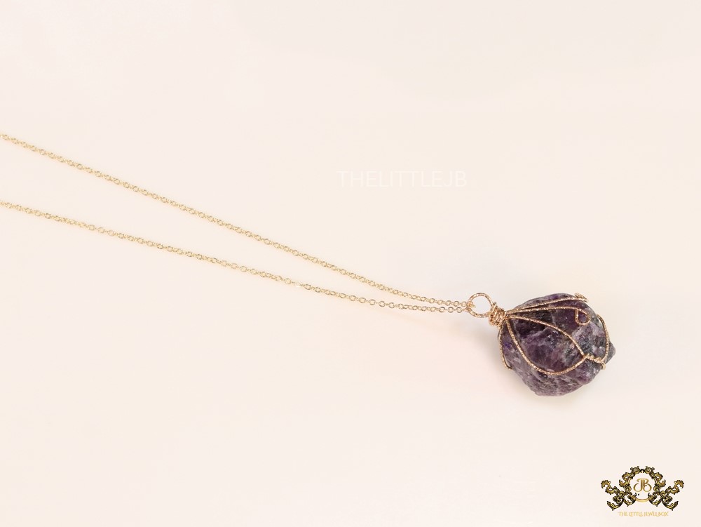 Platinum chain necklace with natural crystal rock amethyst - Image 4