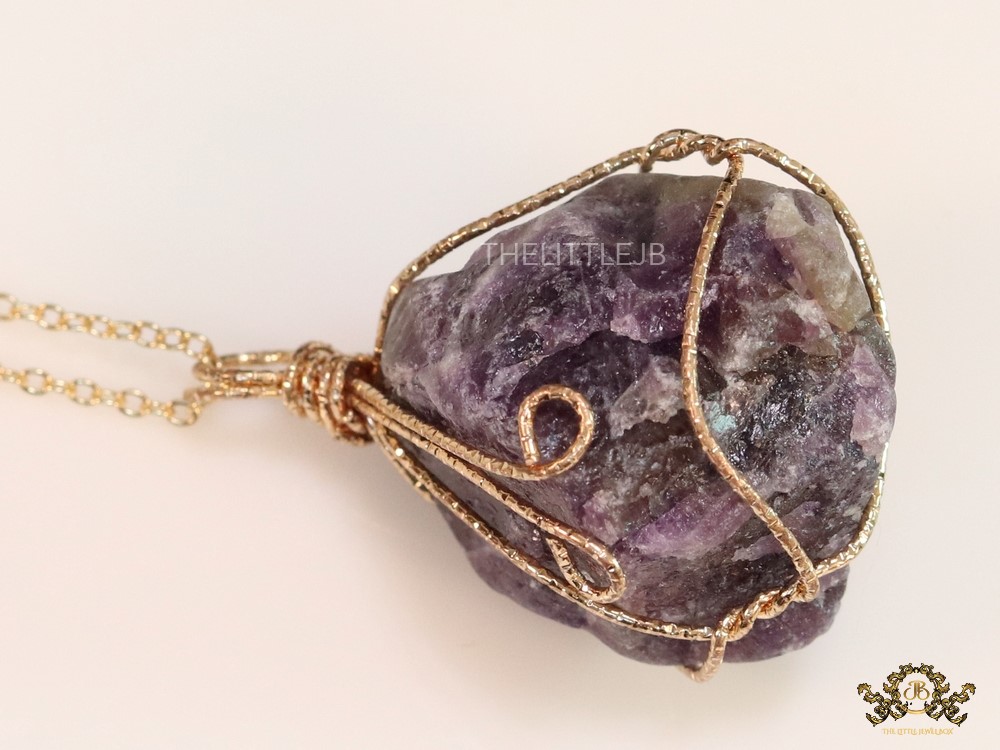 Platinum chain necklace with natural crystal rock amethyst - Image 2