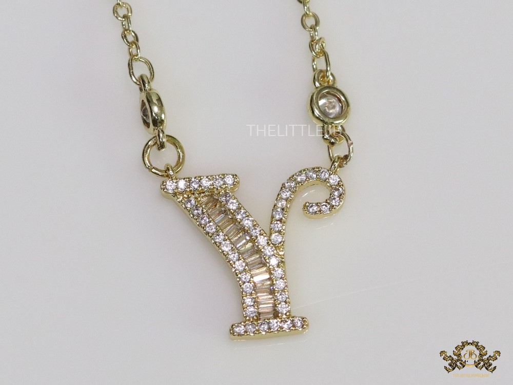 Gold plated alphabet necklace-cz studded initial Y - Image 2