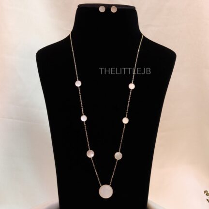 Long rose gold pendant set with MOP discs