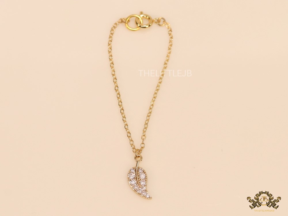 Cz leaf watch charm with gold plated chain