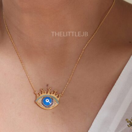 Gold plated evil eye crown necklace
