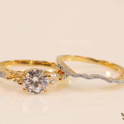 Gold plated two layered cz ring with 7mm solitaire