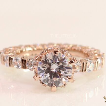 Rose gold plated cz ring with 8mm solitaire