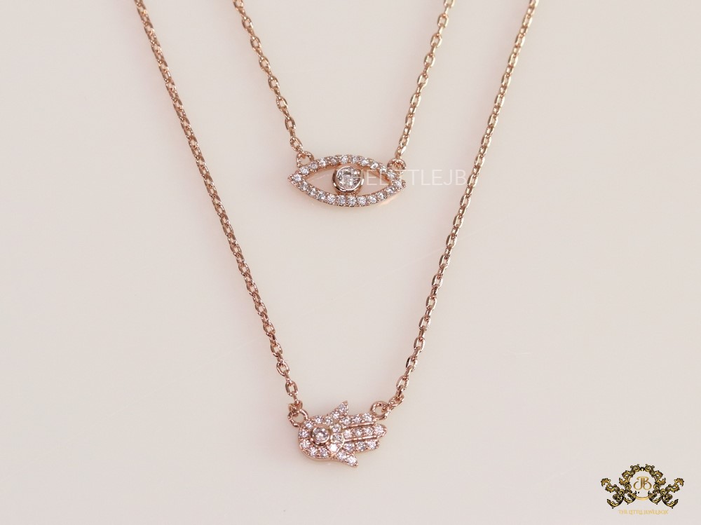 Hamsa Infinity Necklace Hand Silver Fashion Jewelry Layer Multi Charms Women