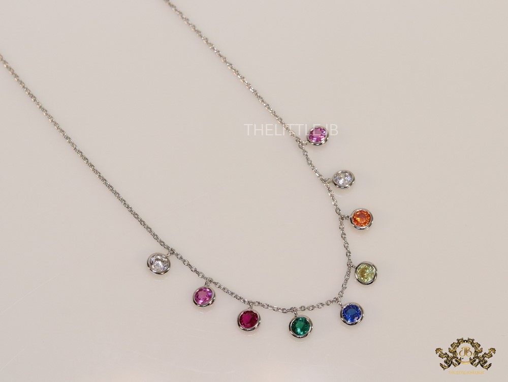 Platinum plated chain with multi coloured cz charms - Image 3
